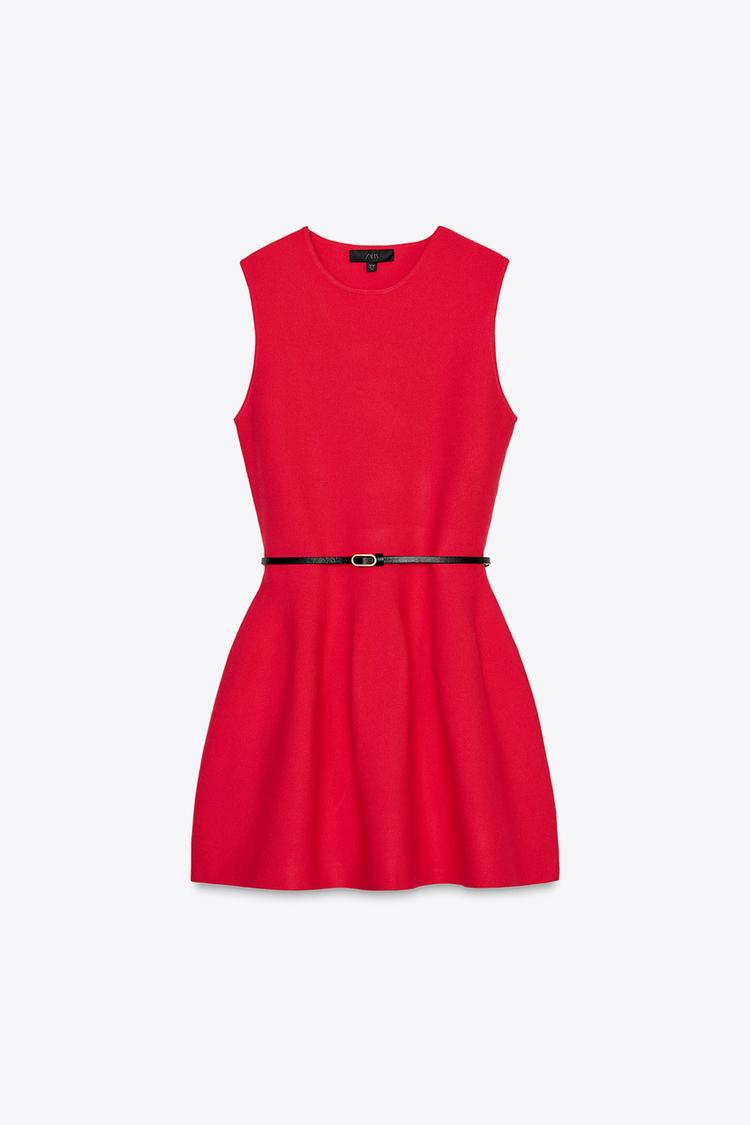 BELTED MINI KNIT DRESS - Red by Zara - Image 4