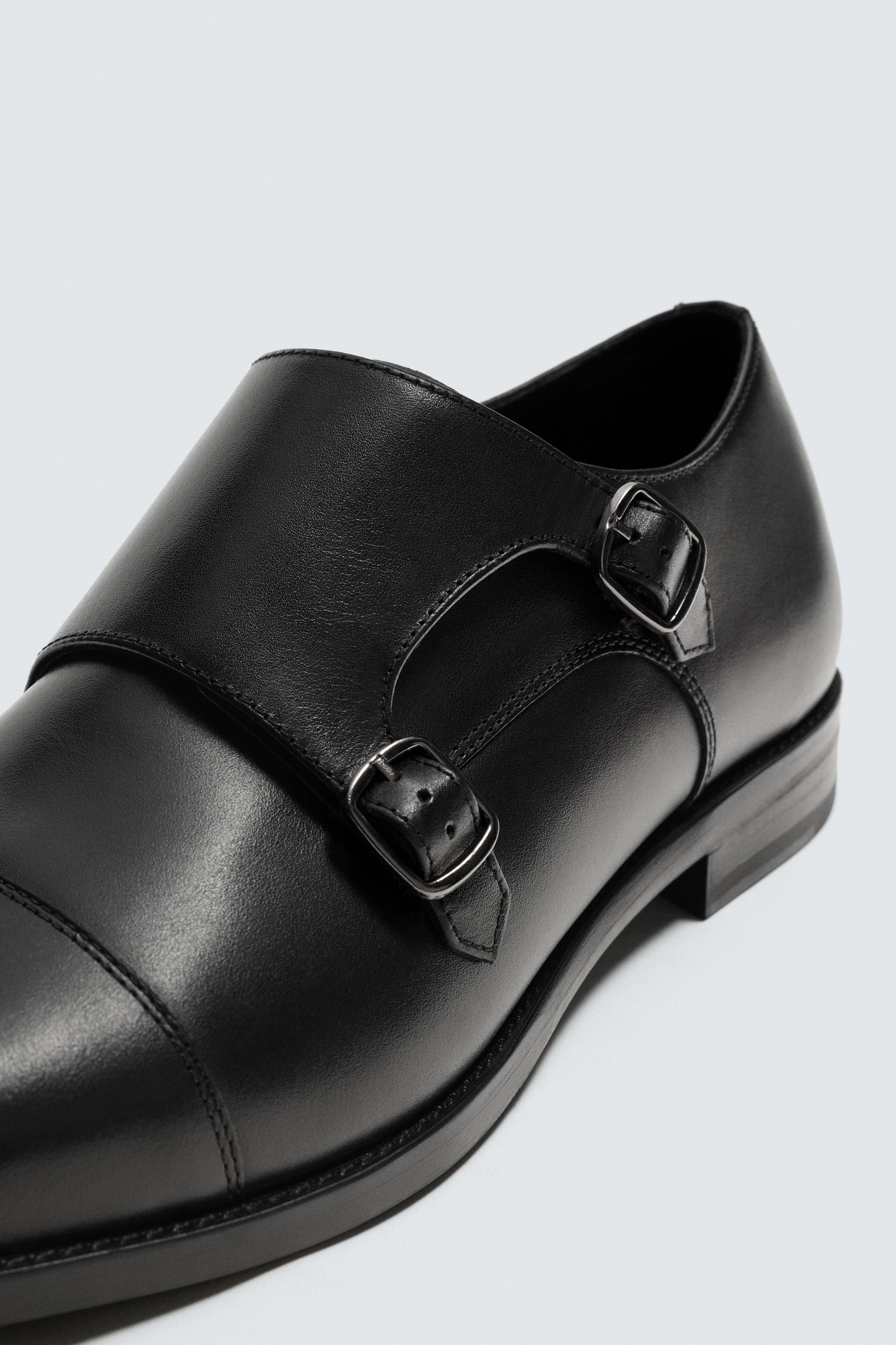 BOSS ブラックレザー ダブルモンクストラップシューズ ダブルモンクストラップレザーシューズ - ブラック | ZARA Japan
