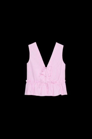 GESTREIFTES OBERTEIL MIT SCHLEIFEN - Rosa / Weiß von Zara - Bild 0