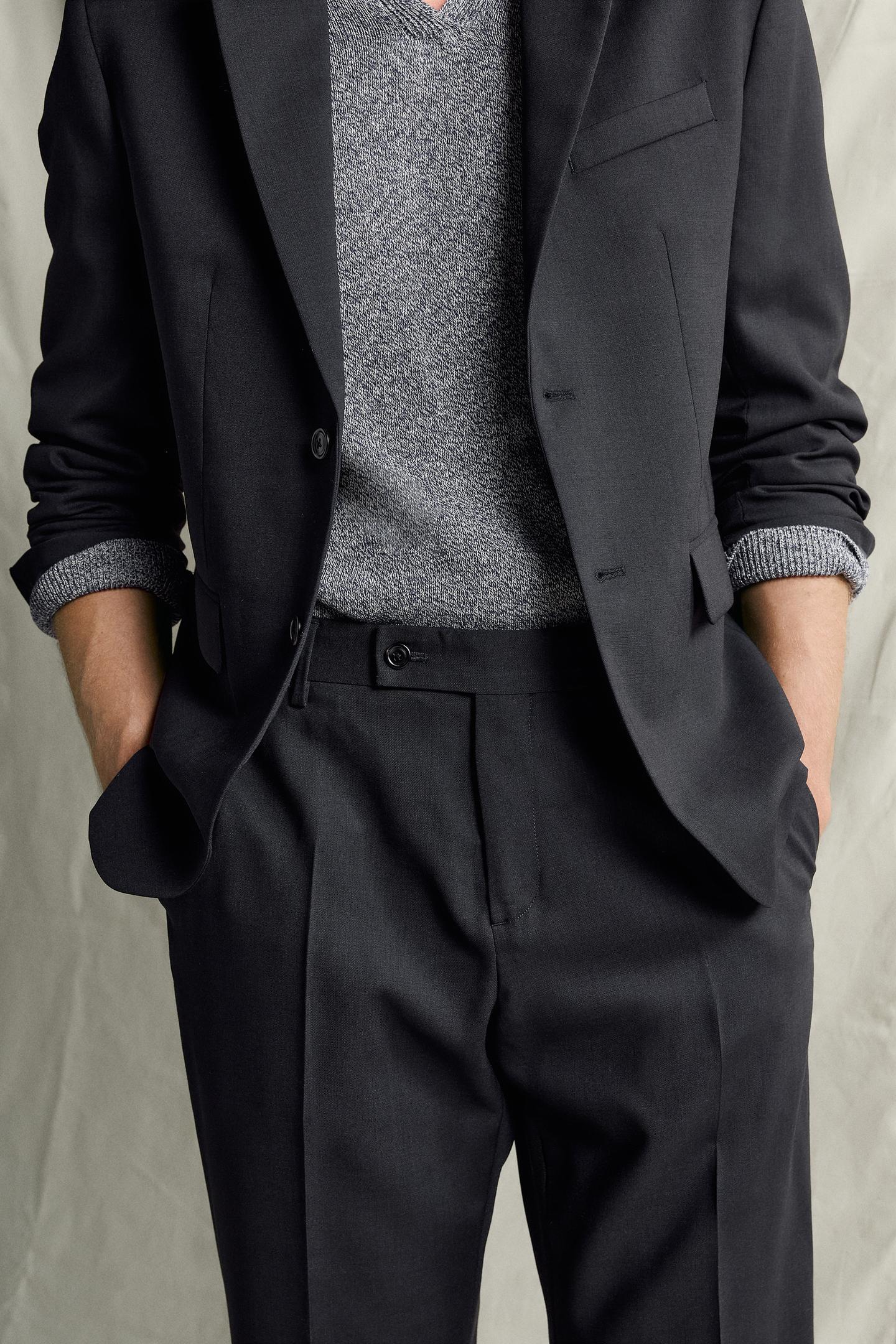 Мужские брюки Zara 100% Wool Regular-Fit Suit, цвет: Тёмный тёмно-синий — фото 5