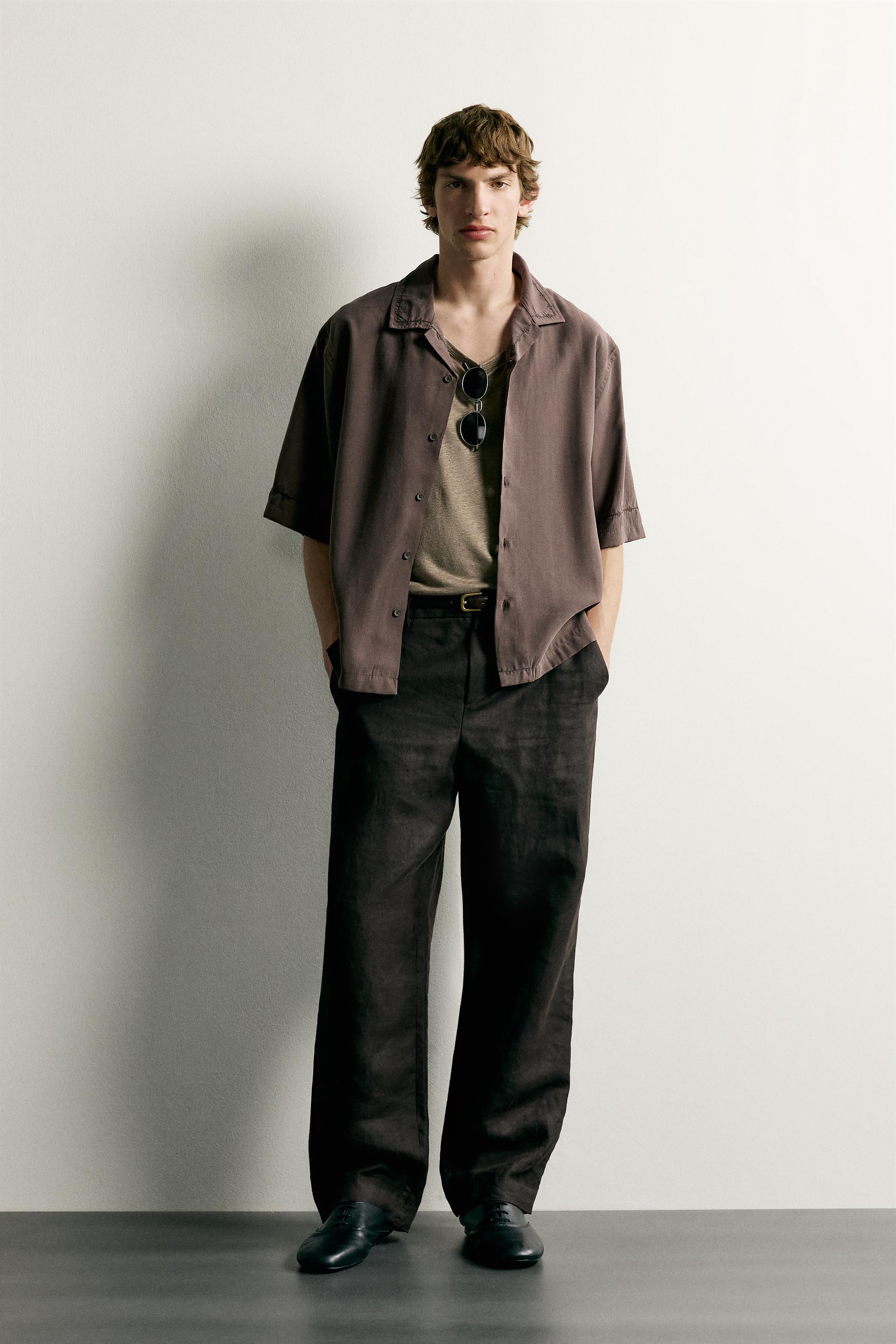 Мужские рубашки Zara EMBROIDERED RELAXED-FIT SHIRT
