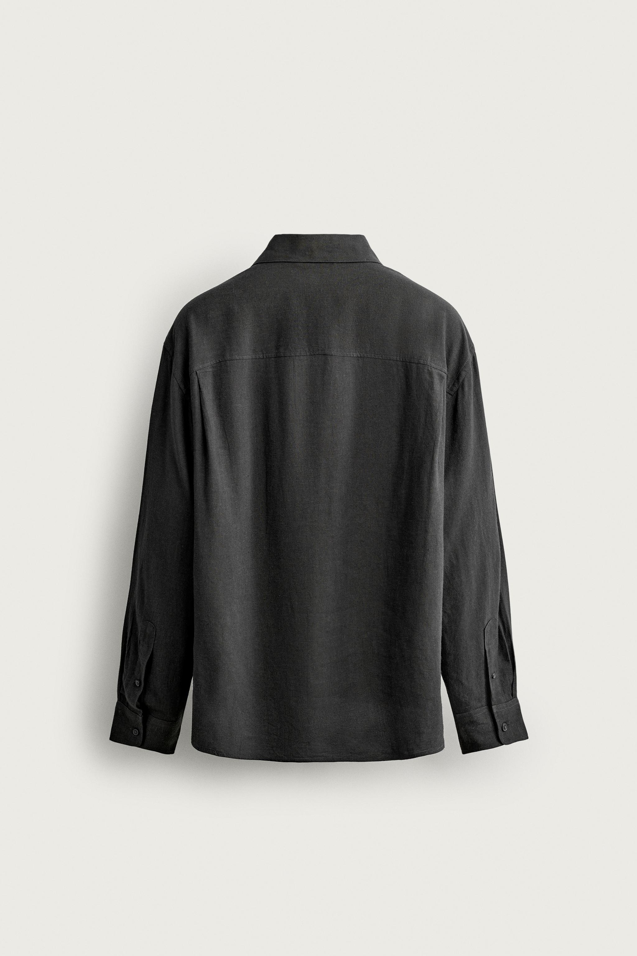 VISCOSE-LINEN BLEND SHIRT — Anthracite grey