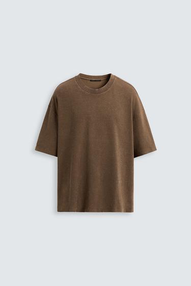 CAMISETA RELAXED FIT LAVADA - Marrón oscuro de Zara