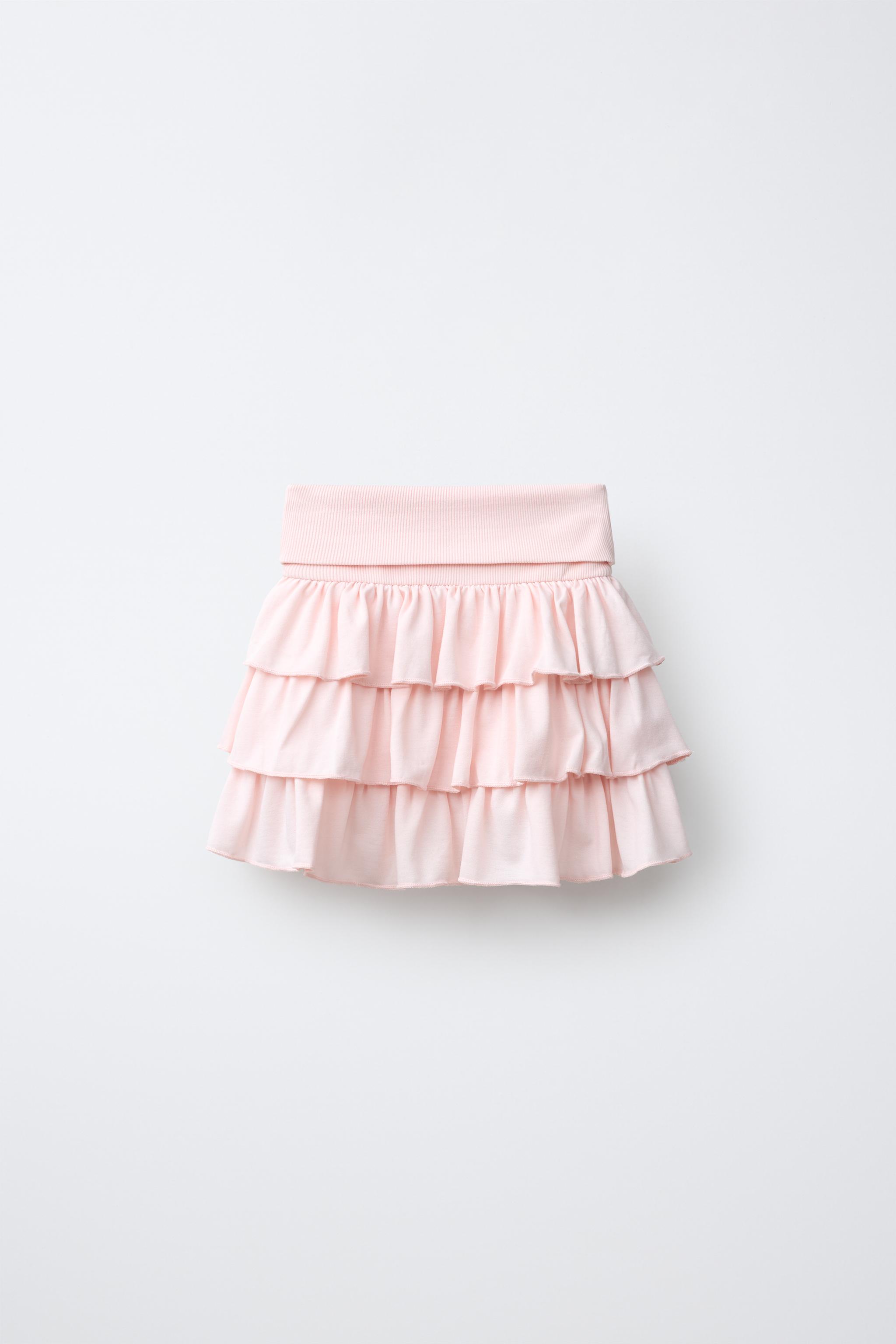FOLDED WAIST RUFFLED SKIRT — Pastel pink (alternate view)
