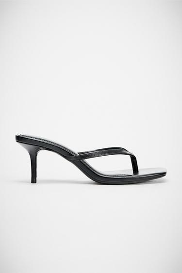 LEATHER STRAPPY HEEL SANDALS - Black by Zara