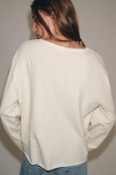 HAUT RUSTIQUE À COL TUNISIEN - Écru de Zara - Image 3