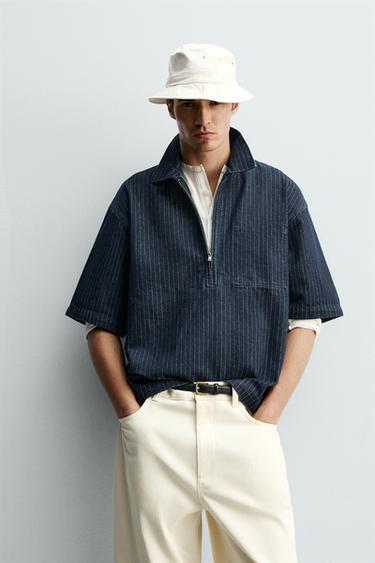 STRIPED DENIM POLO SHIRT - Blue by Zara