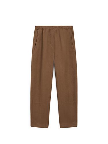Pantalon lin à taille élastique - Vison chiné de Zara