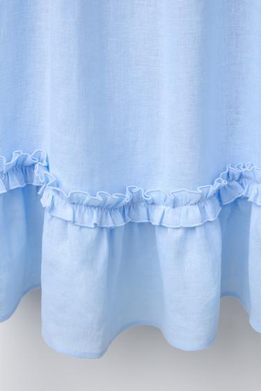 RUFFLED DRESS. 100% LINEN - Sky blue by Zara - Image 3