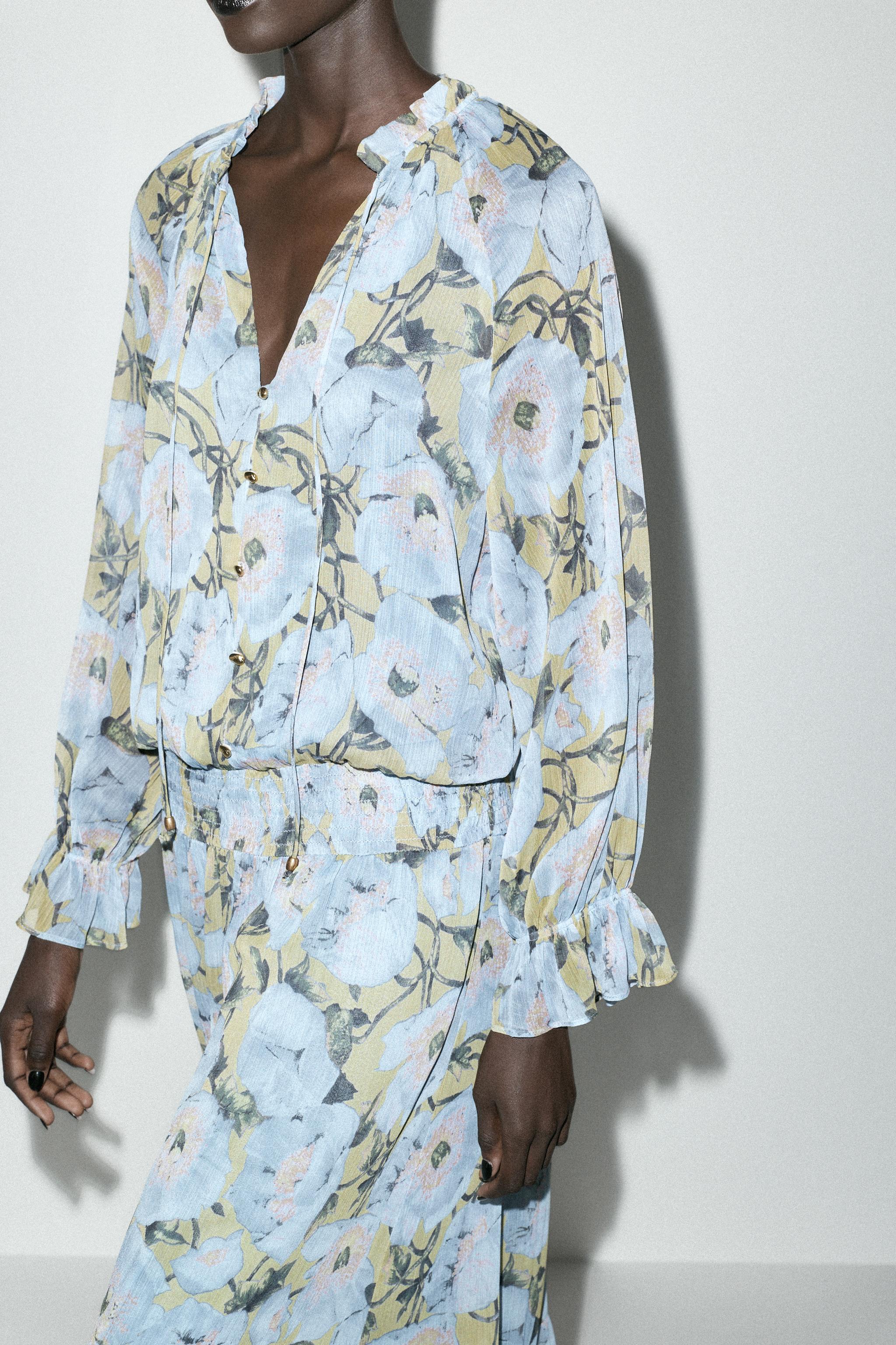 LONG FLORAL PRINT DRESS - Sky blue | ZARA Australia