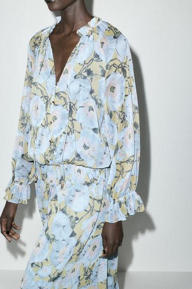 LONG FLORAL PRINT DRESS - Sky blue by Zara - Image 0