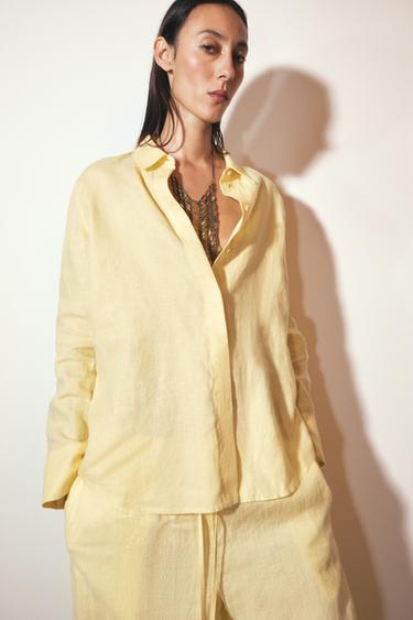 CAMISA LINO 100% ZW COLLECTION - Amarillo de Zara