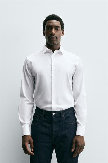 SLIM FIT SHIRT WITH CUFFLINKS - White by Zara - Image 1