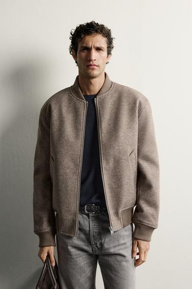 FAUX FUR INTERIOR BOMBER JACKET — Beige 1