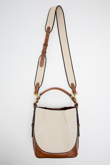 CANVAS BUCKET BAG WITH TOPSTITCHING - Dark tan by Zara - Image 0