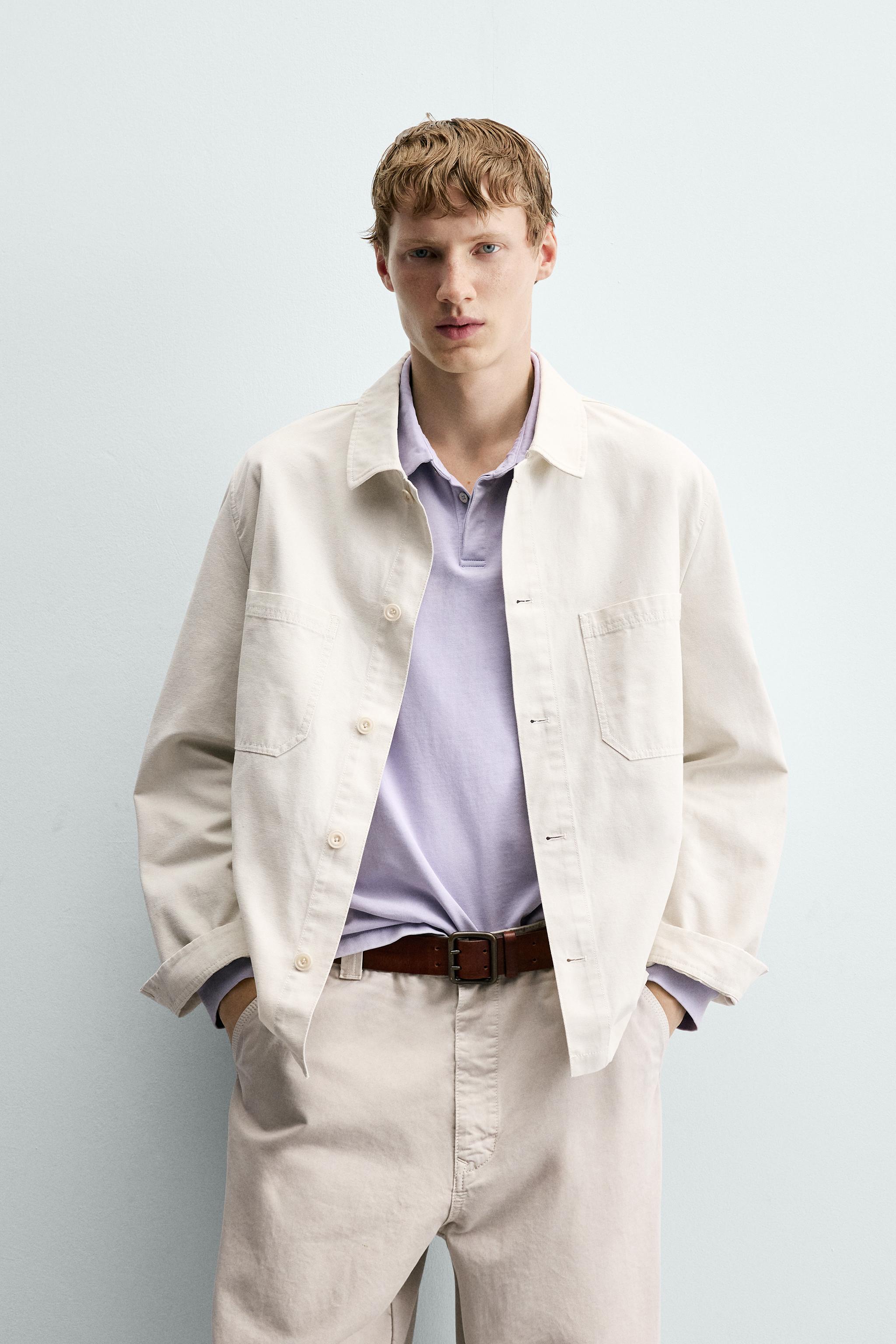 REGULAR FIT CANVAS OVERSHIRT — Sand