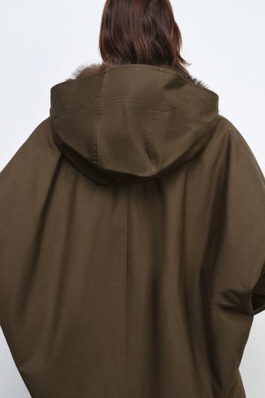 TRENCH COURT COL EFFET FOURRURE ZW COLLECTION - Kaki foncé de Zara - Image 4