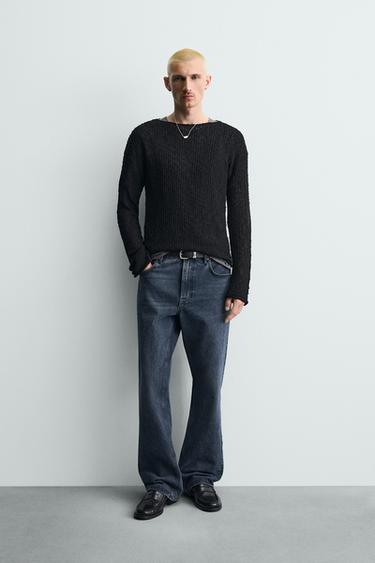 TEXTURED OPEN-KNIT JUMPER - Black by Zara - Image 0