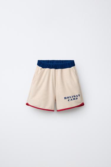 ШОРТЫ-БЕРМУДЫ ИЗ МАХРОВОЙ ТКАНИ С КОНТРАСТНЫМИ ДЕТАЛЯМИ — ЭКРЮ от Zara