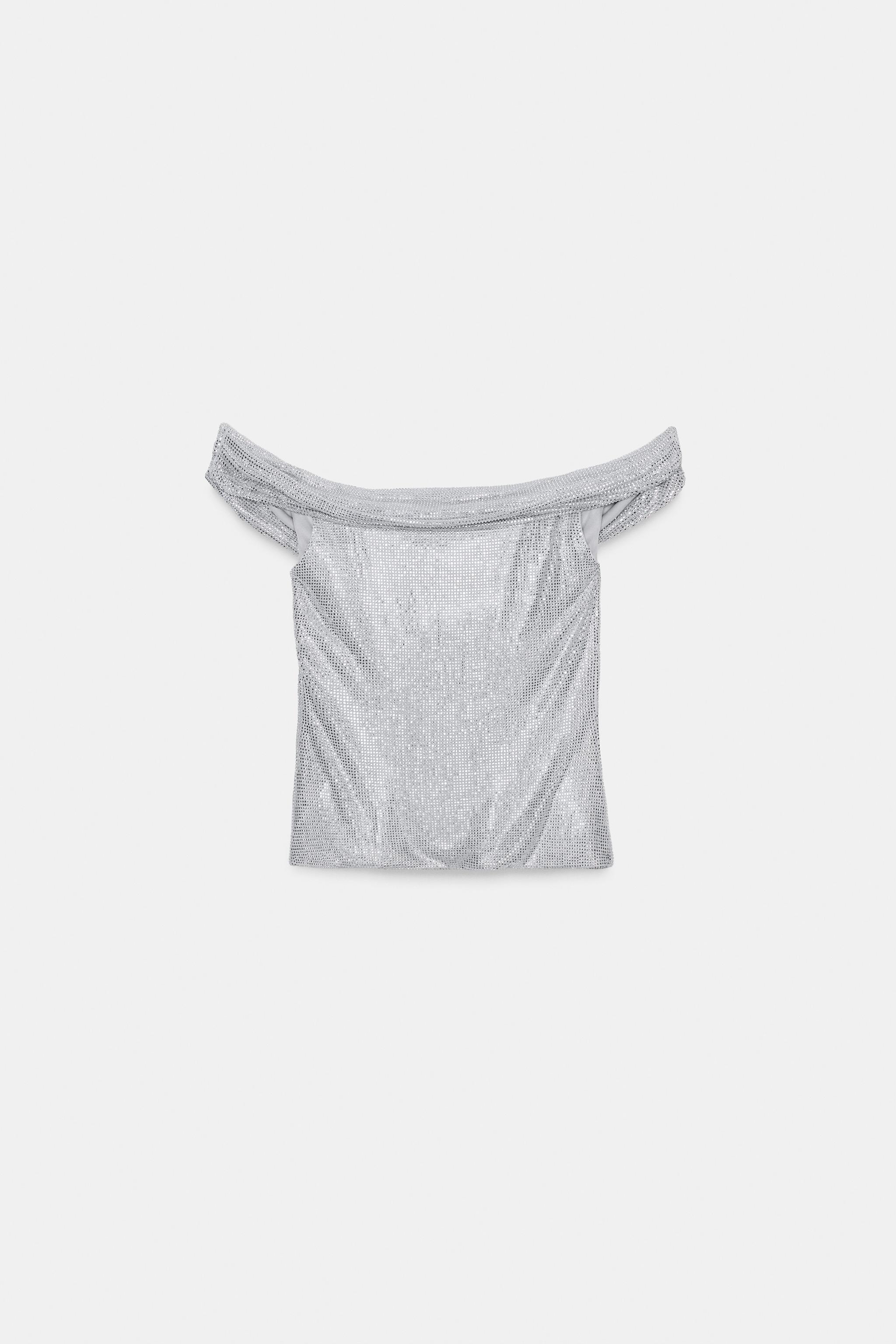 TOP EN MESH DRAPÉ STRASS