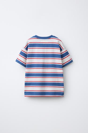 STRIPED T-SHIRT WITH LOGO PATCH - striped by Zara - Image 1