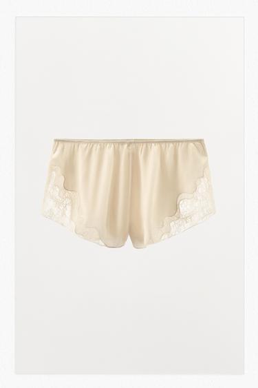 SHORT LENCERO COMBINADO - Blanco roto de Zara