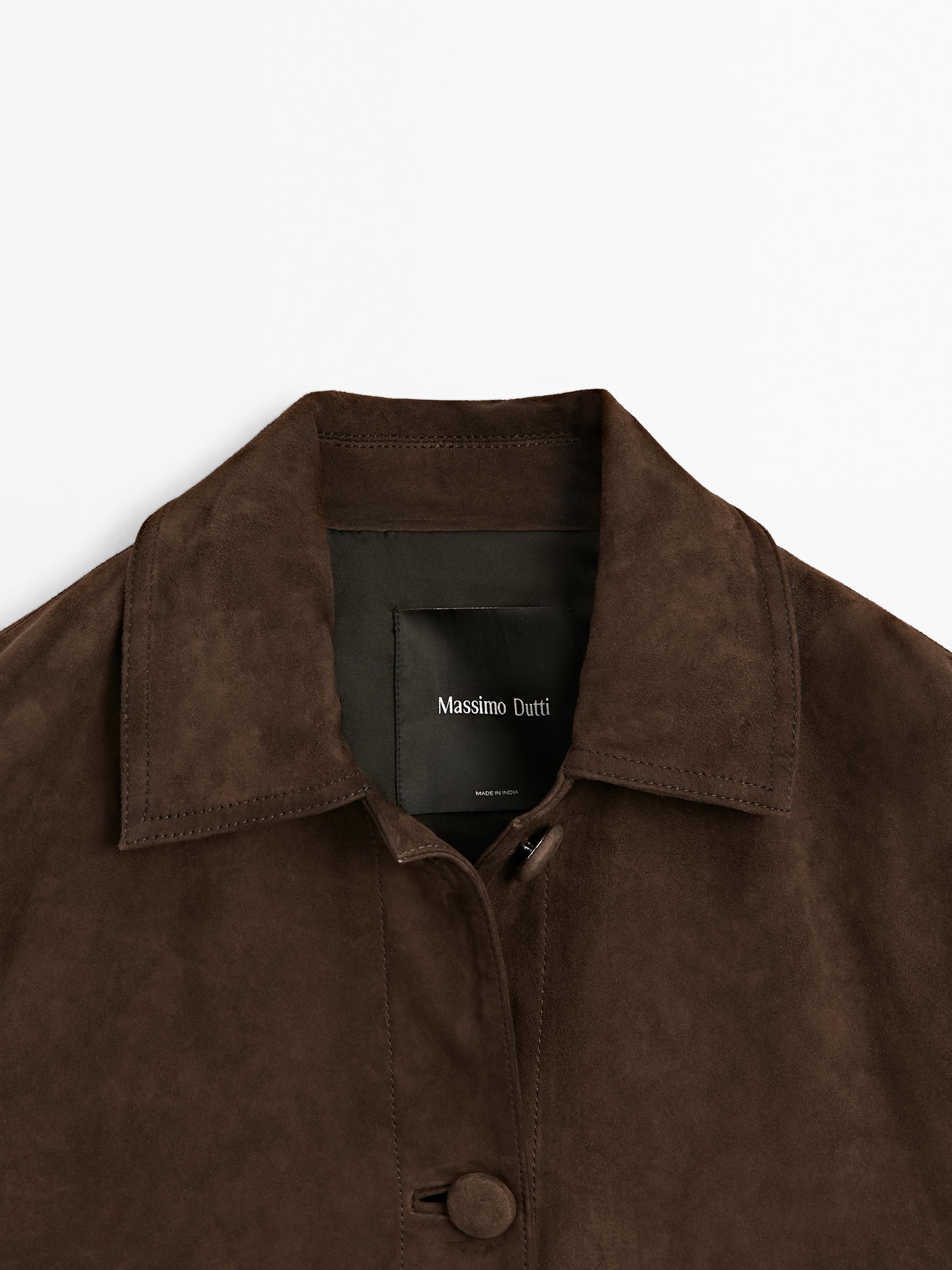 Cropped suede leather-lined jacket with buttons