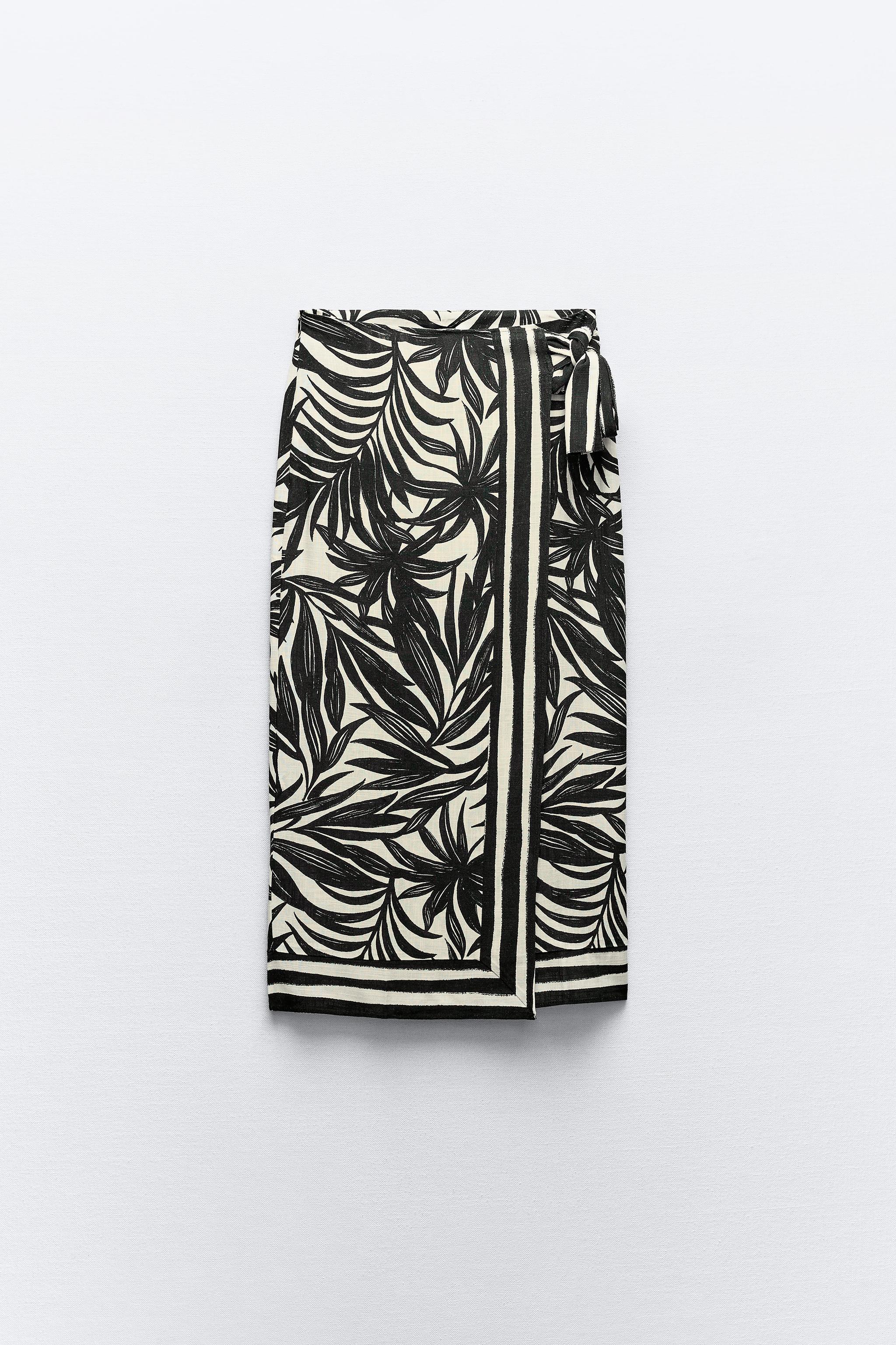 PRINTED WRAP MIDI SKIRT - Ecru / Black | ZARA Canada