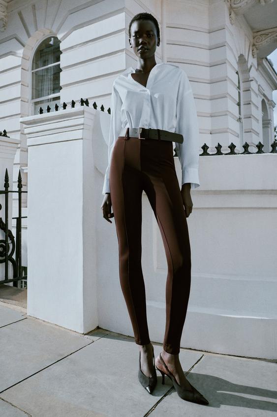 BELTED LEGGINGS - Brown by Zara - Image 0