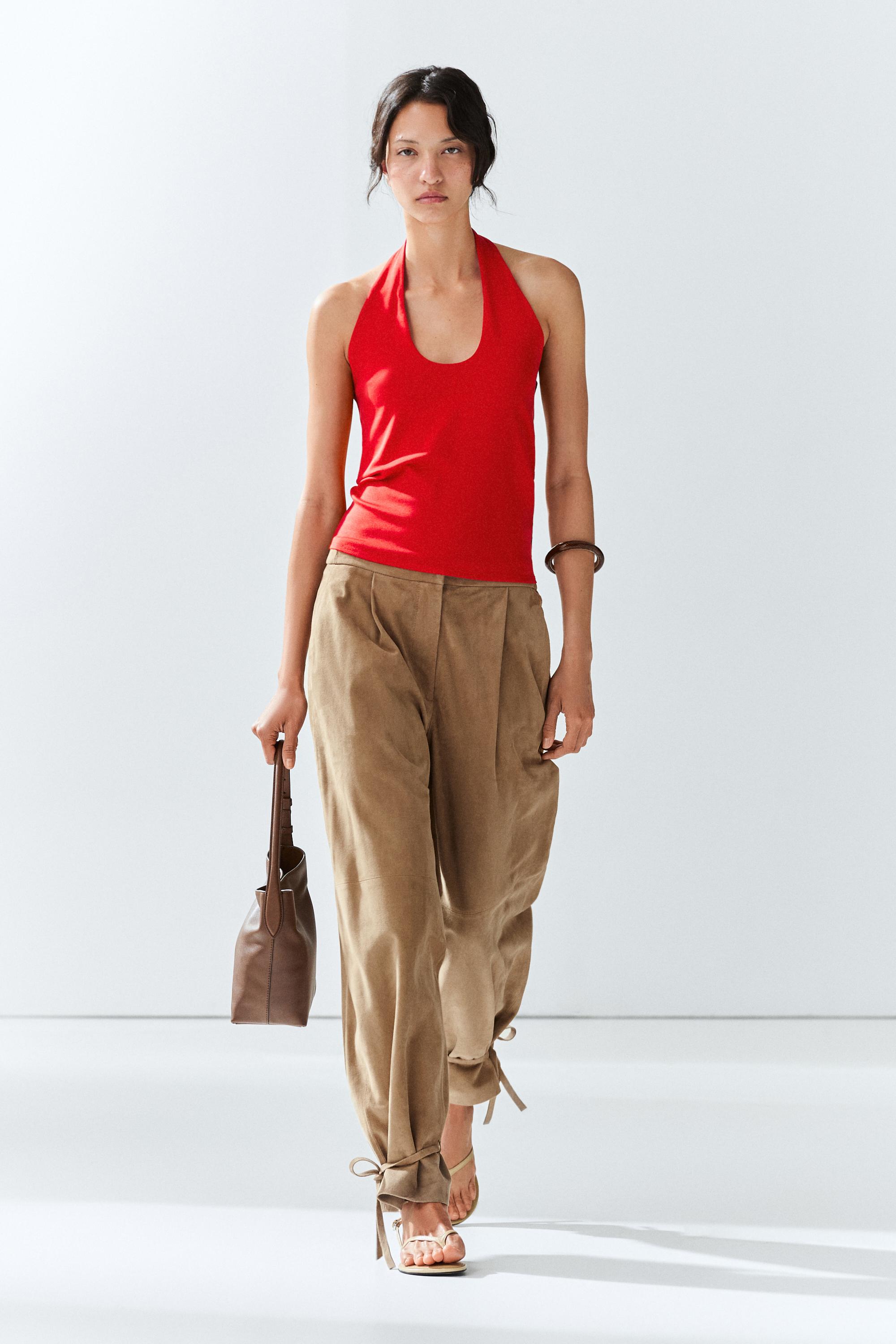 Suede leather pants with tie-detail hems