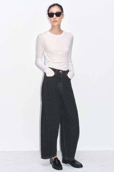 ZW COLLECTION ANKLE BALLOON MID-WAIST JEANS - Black by Zara
