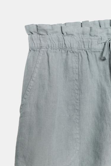 SHORT 100% LIN ZW COLLECTION - Bleu / Vert de Zara - Image 4