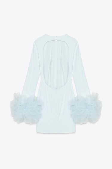 ROBE COURTE POIGNETS EN TULLE AVEC VOLUME - Bleu pastel de Zara - Image 6