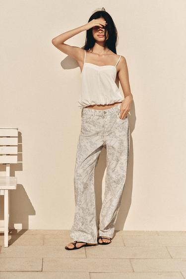 Zara ZW COLLECTION 中腰燈籠牛仔褲 - 裸色