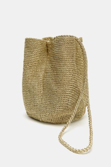 METALLIC WOVEN HANDBAG - Golden by Zara