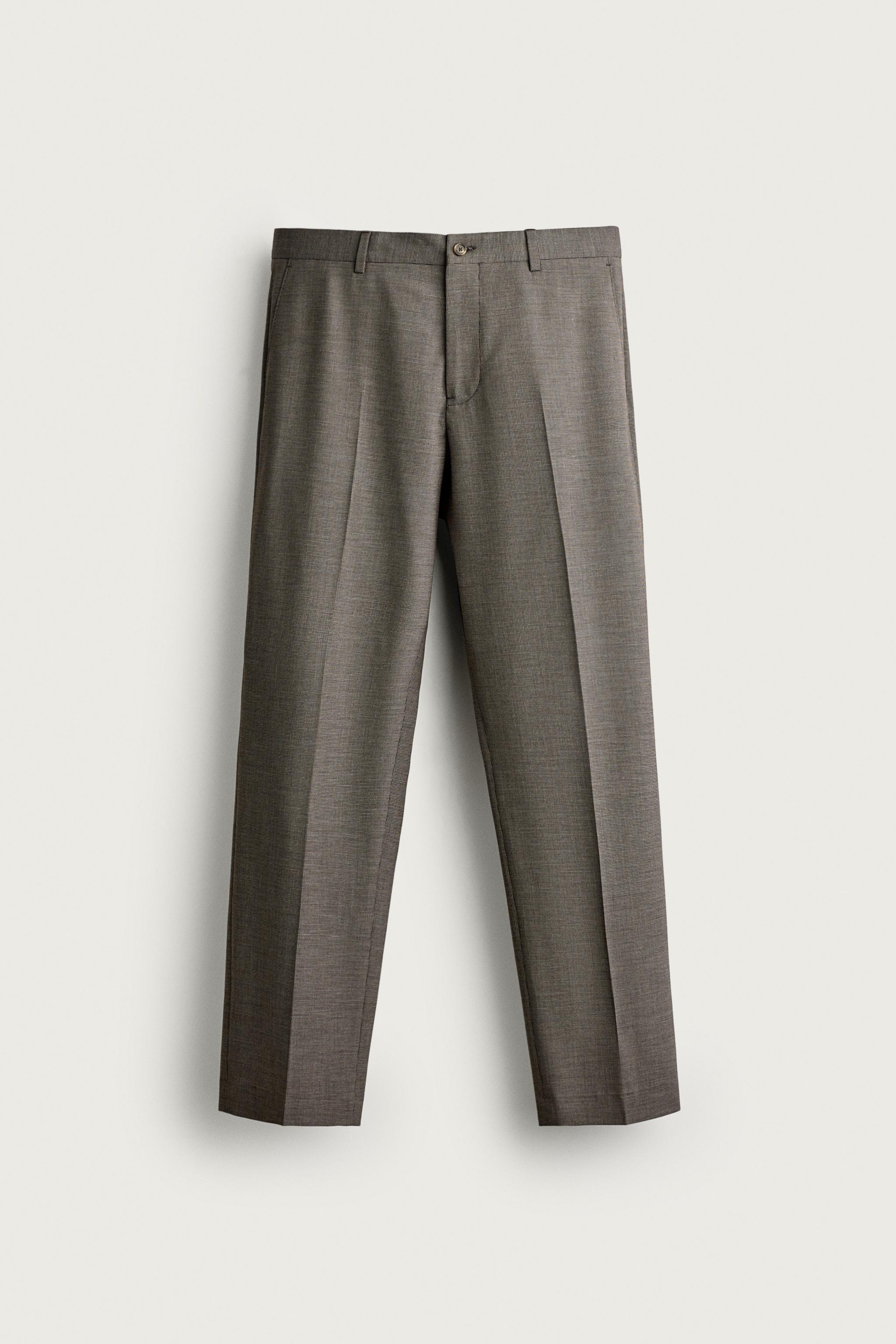HOUNDSTOOTH REGULAR FIT SUIT TROUSERS — Beige