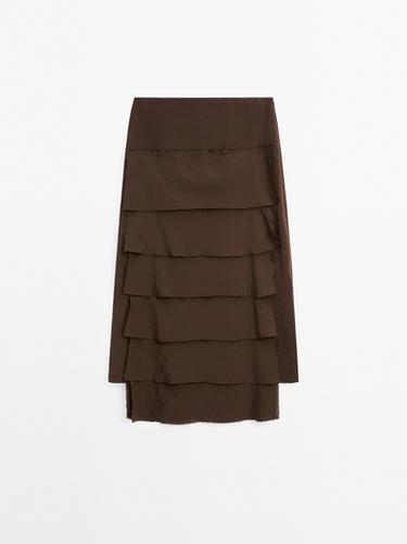 Zara Midi skirt with ruffle detail - Chocolate