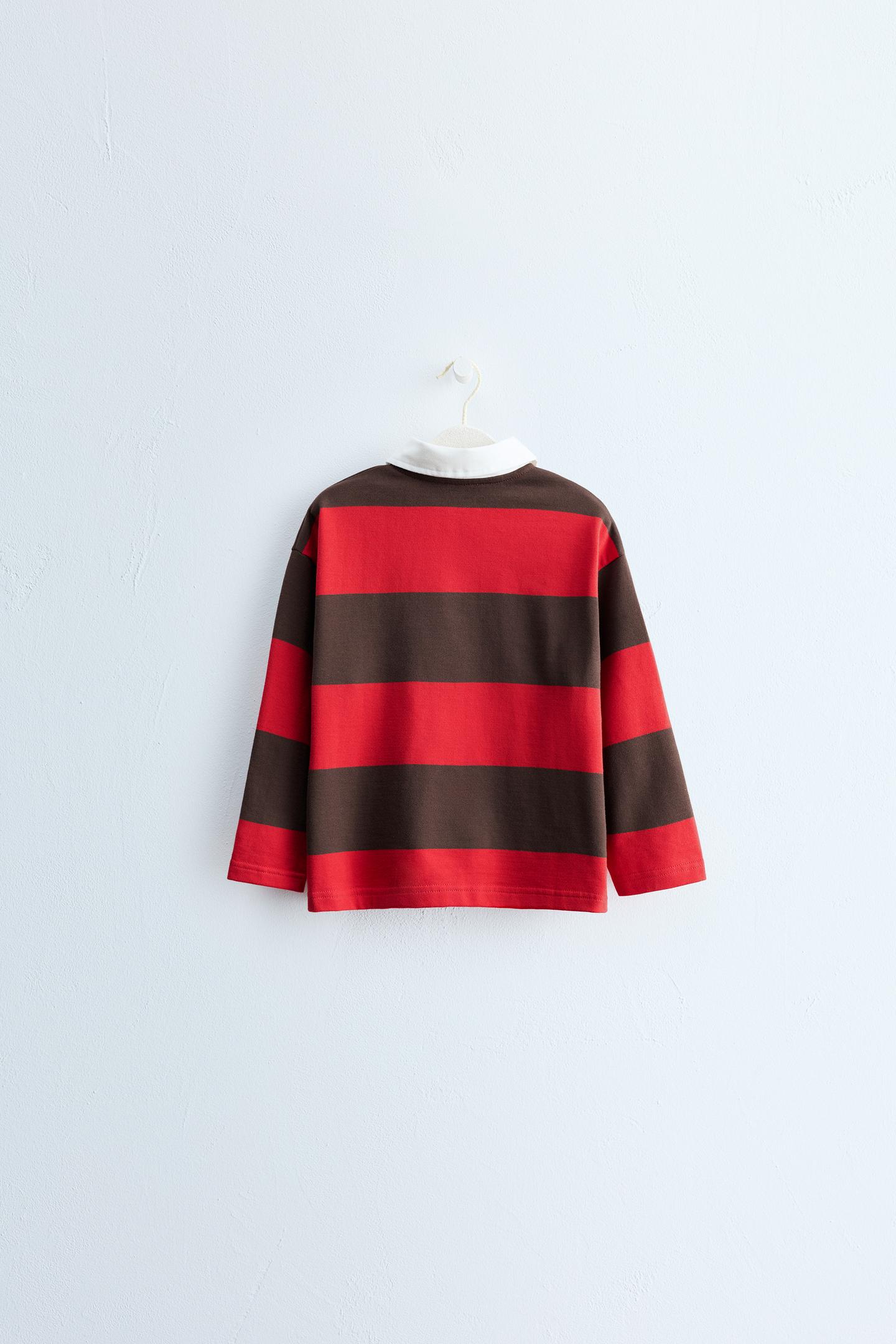 Детская рубашка Zara Timeless - Striped Print Polo Shirt, цвет: Коричневый — фото 2