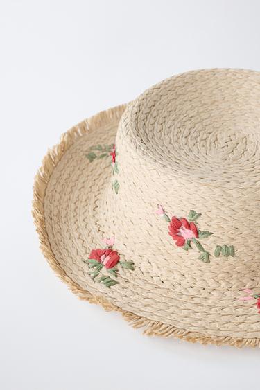 EMBROIDERED FLOWER STRAW HAT - Ecru by Zara - Image 1