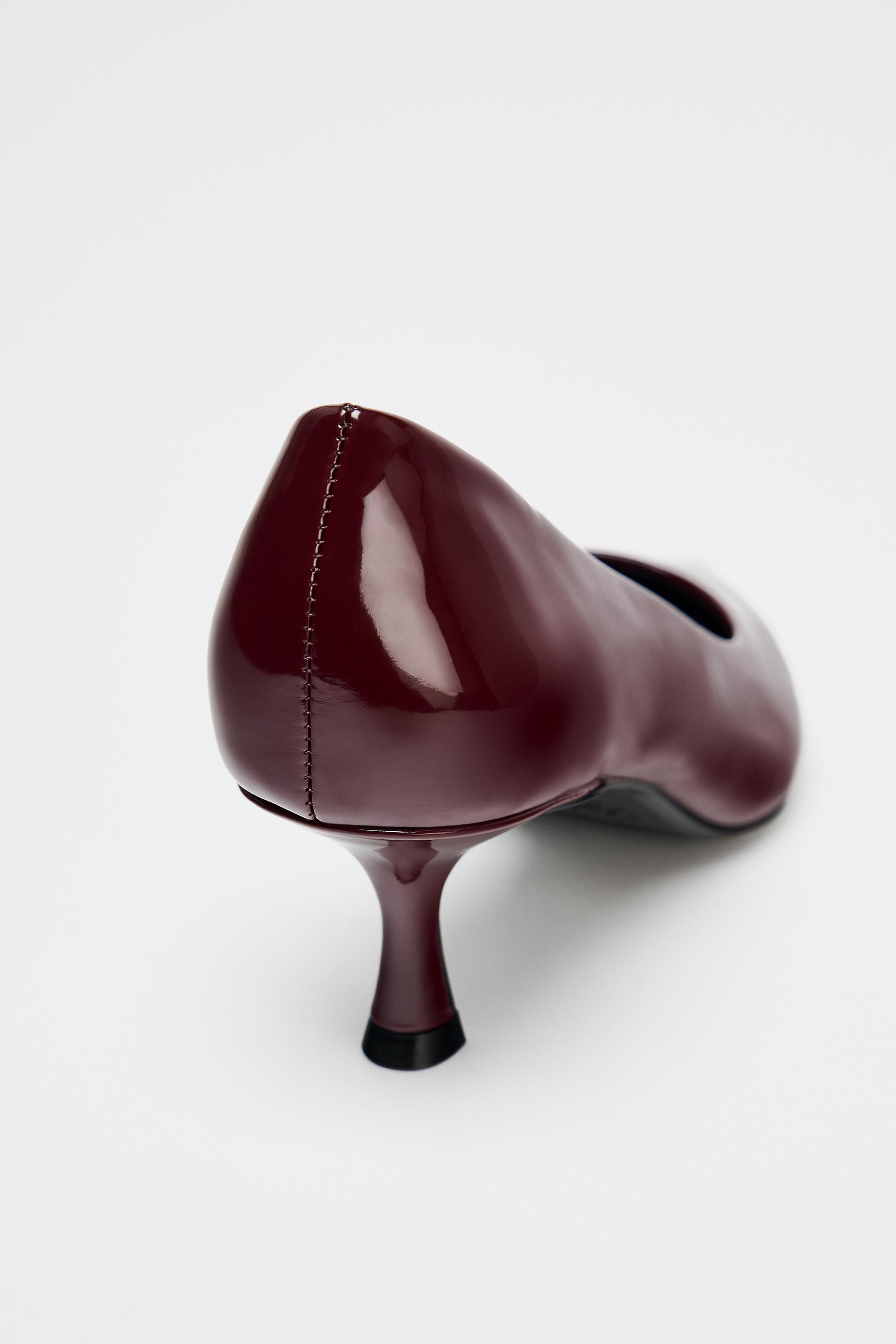 ZARA NEW WOMAN FAUX-PATENT FINISH SLINGBACK SHOES BURGUNDY