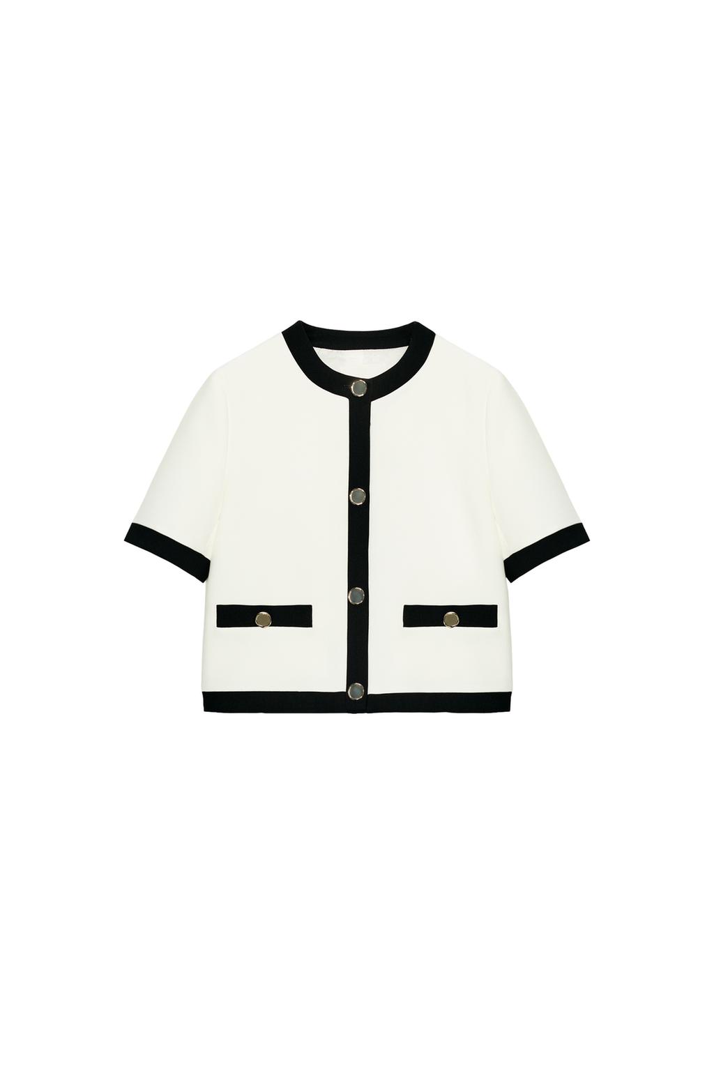SHORT SLEEVE BLAZER WITH CONTRASTING PIPING - image 3