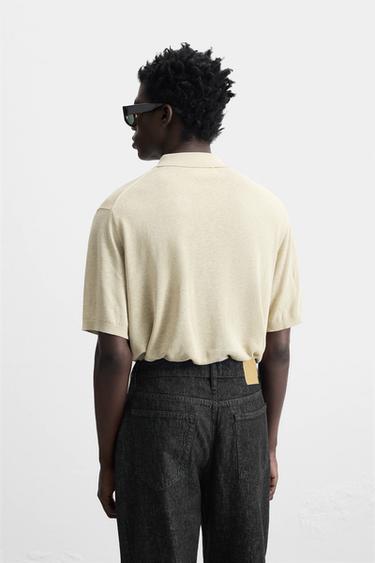 SILK-LINEN KNIT POLO SHIRT - Beige by Zara - Image 2