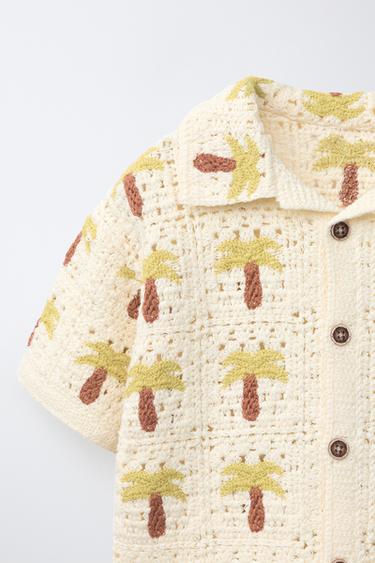 CROCHET PALM TREE SHIRT - ecru/khaki by Zara - Image 2