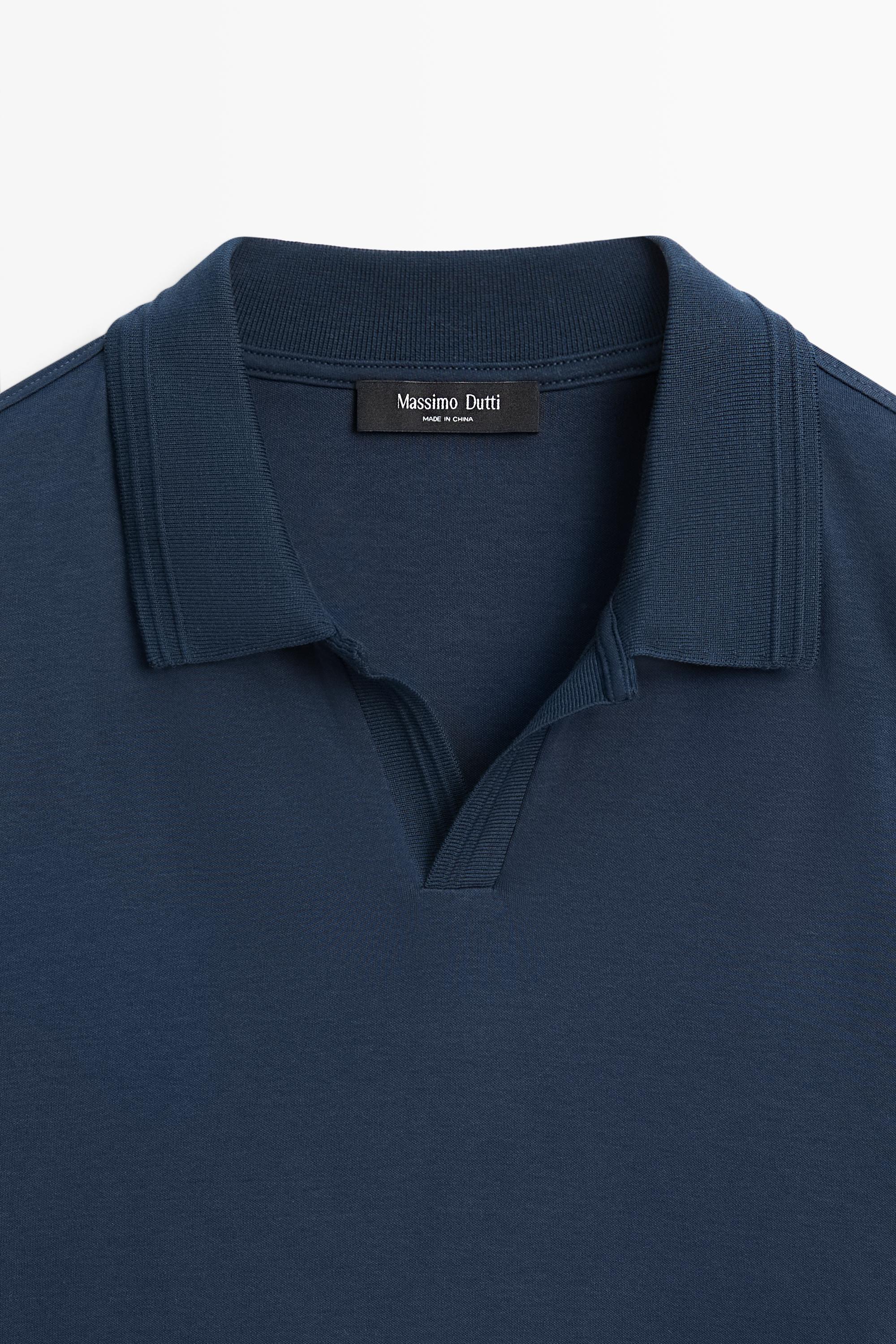 100% cotton V-neck knit polo — Beige