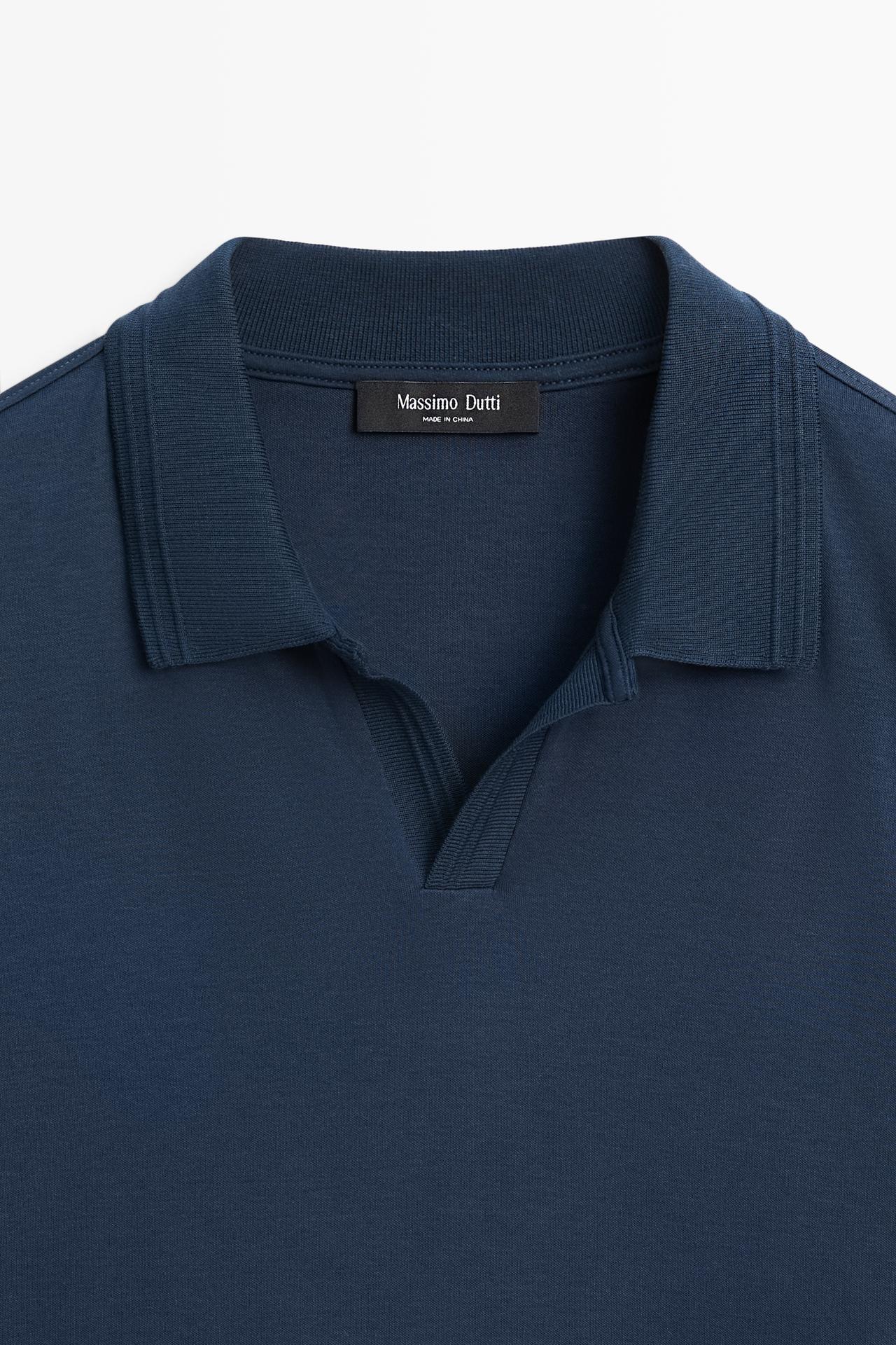 100% cotton V-neck knit polo — Beige