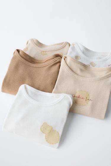 5-PACK OF BISCUIT PRINT BODYSUITS - camel by Zara - Image 4