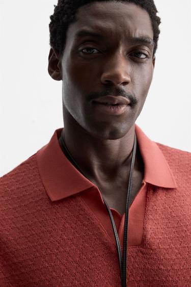 GEOMETRIC JACQUARD POLO SHIRT - Mid-red by Zara - Image 4