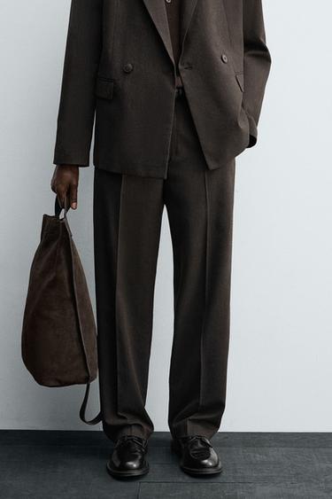 CALÇA DE TERNO COM LÃ - marrom vigore da Zara