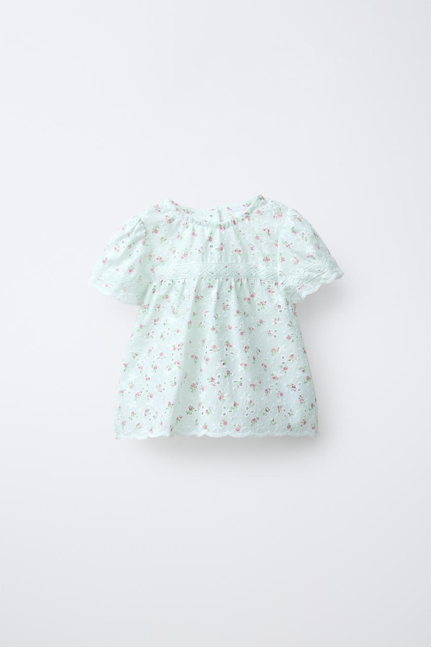 SWISS EMBROIDERED FLORAL PRINT SHIRT - Sea green | ZARA United States