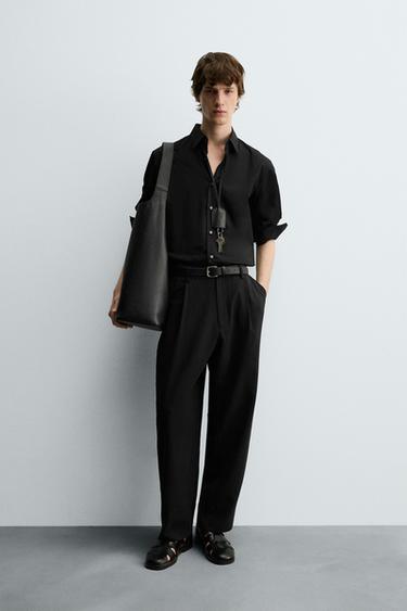 Zara PLEATED FLOWY PANTS - Black